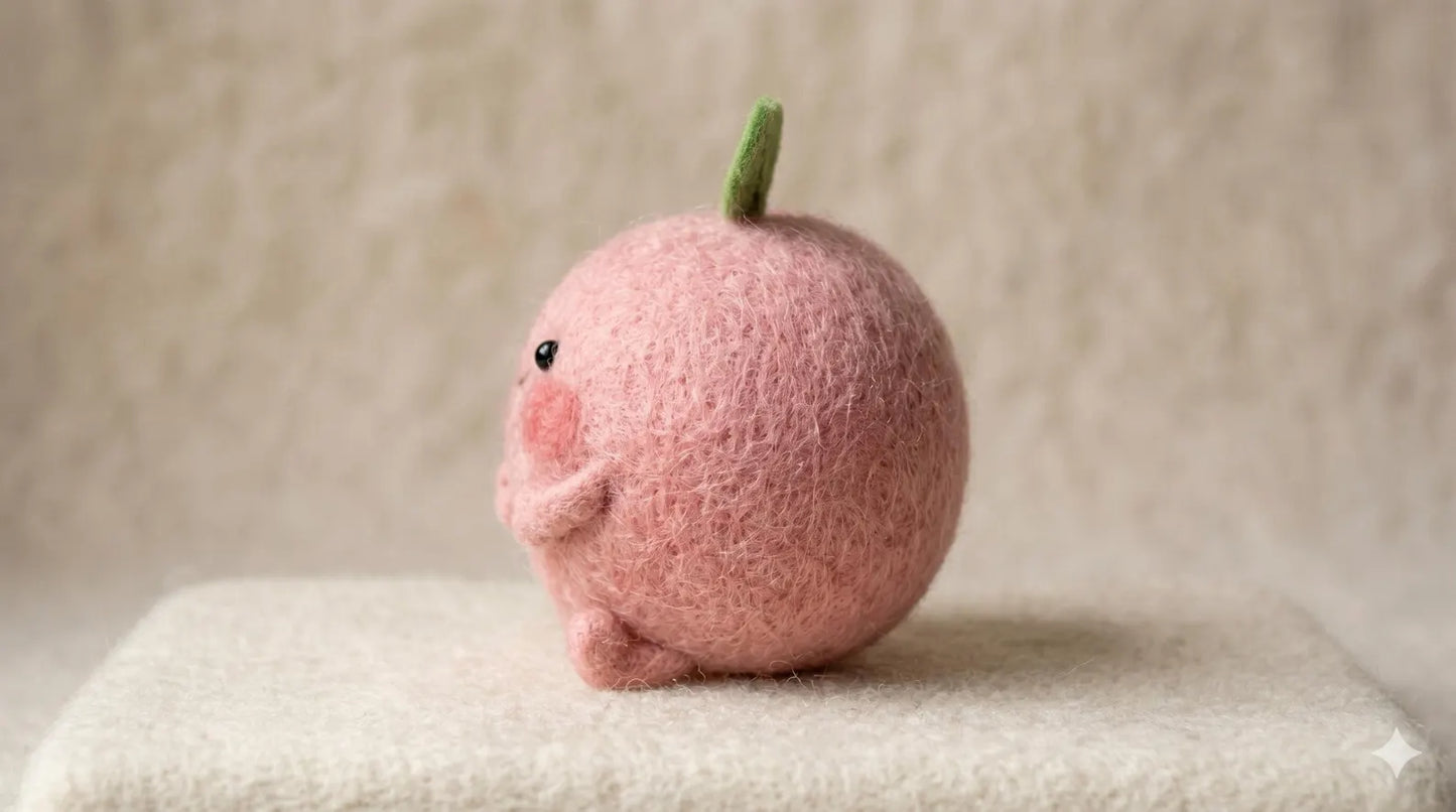 Needle Felted Peach Character Figurine – Handmade Wool Cute Peach, Father's Day gift
