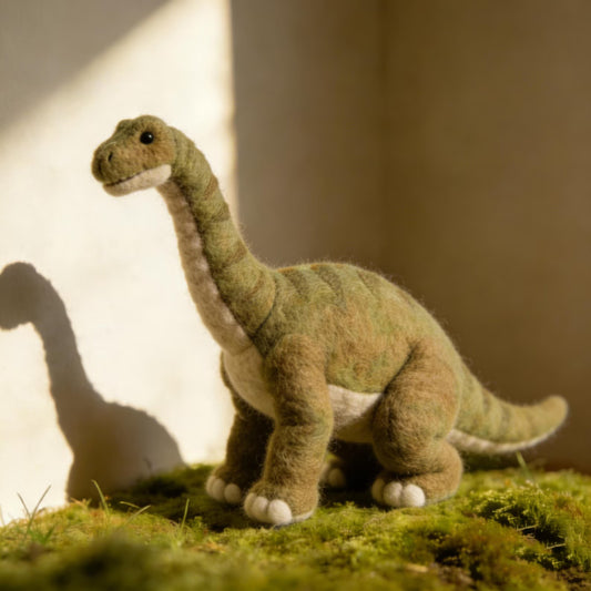 Handmade Wool Dinosaur Figurine, Needle Felt Brontosaurus, Cute Dino Ornament, Forest Nursery Decor, Small Dino Gift