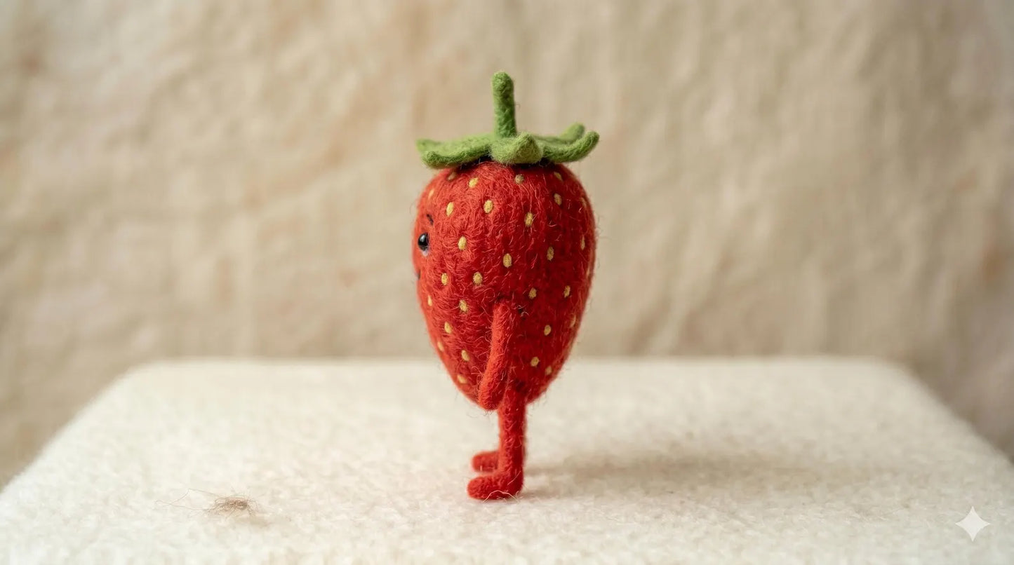 Needle Felted Handmade Wool Strawberry Figurine – Decorative Collectible for Desk & Nursery Display, Father's Day gift