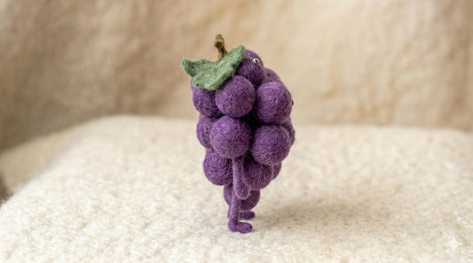 Felted Wool Grape Character, Handcrafted Cozy Decor, Cottagecore Shelf Sitter, Small Fruit Gift, Father's Day gift