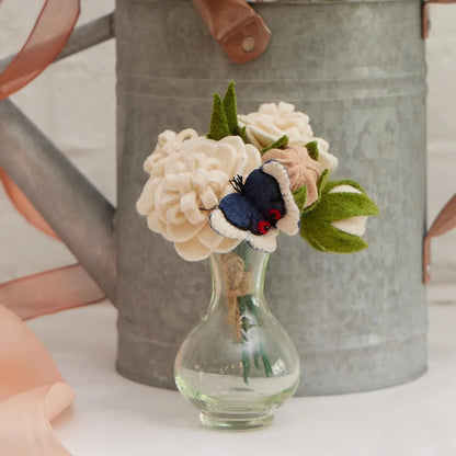 Peonies Flower Bouquet with Vase, Hand Felted Forever Flowers, Handmade Spring Decor
