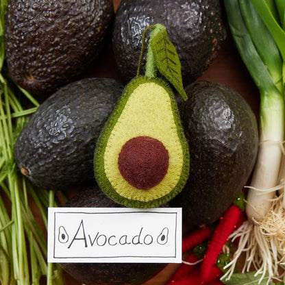 Avocado Ornament, Hand Felted Green Fruit Charm, Handmade Foodie Decor