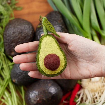 Avocado Ornament, Hand Felted Green Fruit Charm, Handmade Foodie Decor