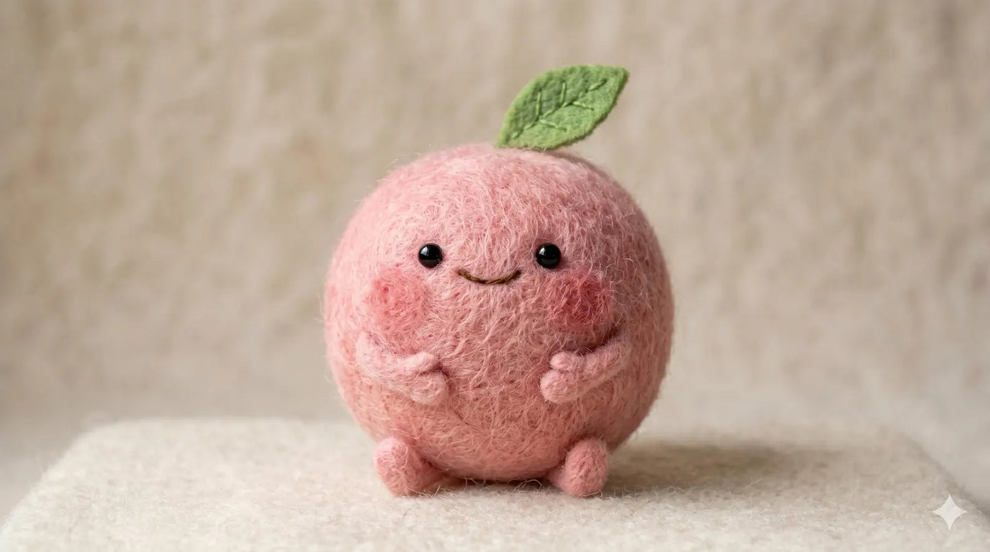 Needle Felted Peach Character Figurine – Handmade Wool Cute Peach, Father's Day gift