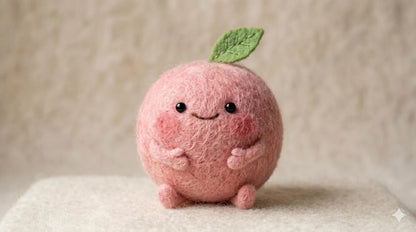 Needle Felted Peach Character Figurine – Handmade Wool Cute Peach, Father's Day gift