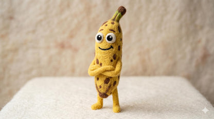 Handmade Needle Felted Banana Character Figurine – Cute Wool Fruit Doll Waldorf Kitchen Decor