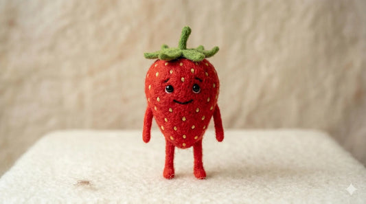 Needle Felted Handmade Wool Strawberry Figurine – Decorative Collectible for Desk & Nursery Display, Father's Day gift
