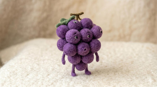 Felted Wool Grape Character, Handcrafted Cozy Decor, Cottagecore Shelf Sitter, Small Fruit Gift, Father's Day gift