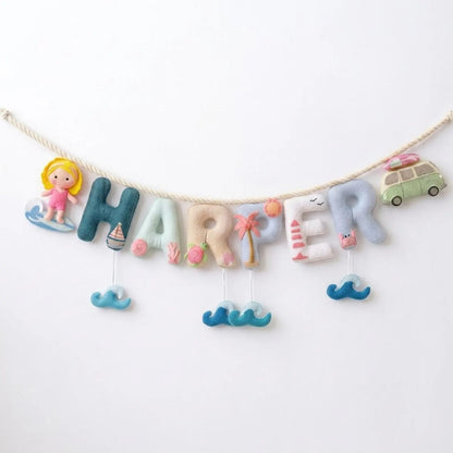 Surfer Name Garland , Custom Beach Name Decor, Baby Ocean Garland, Felt Name Garland, Nursery Decoration, Baby Shower, Newborn Gift