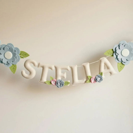 Custom Name Garland , Flowers Custom Name Decor, Felt Name, Felt Name Garland, Nursery Decoration, Baby Shower, Christening, Newborn Gift