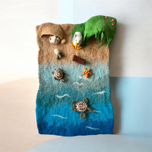Sea Turtle Life Cycle Felt Play Mat – Handmade Waldorf Ocean Small World Set