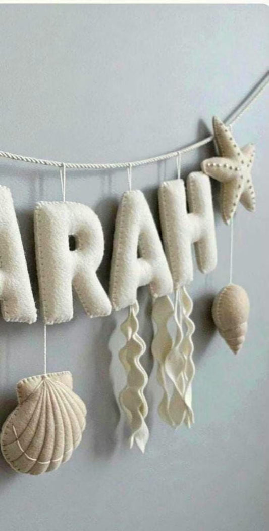 Custom Coastal Name Garland , Custom Name Decor, Baby Ocean Garland, Felt Name Garland, Nursery Decoration, Baby Shower, Newborn Gift