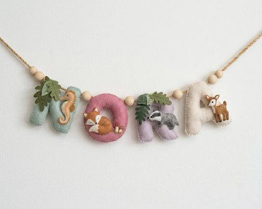 Custom Coastal Name Garland , Custom Name Decor, Baby Safari Garland, Animals Felt Name Garland,Nursery Decoration, Baby Shower,Newborn Gift