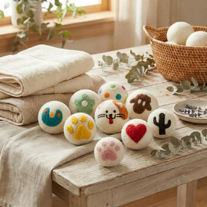 Hand-Felted Wool Dryer Balls, Cat Paw Cactus Design, Set of 3,6,9