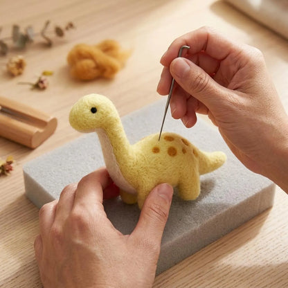 Beginner Needle Felting Kit: Yellow Dinosaur DIY Craft Set – Stress Relief Hobby