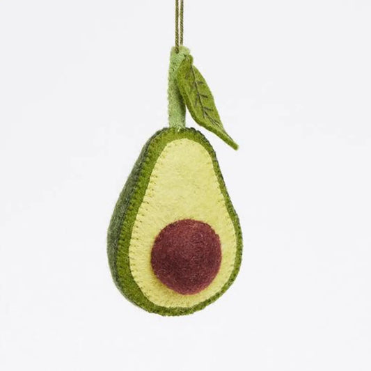 Avocado Ornament, Hand Felted Green Fruit Charm, Handmade Foodie Decor