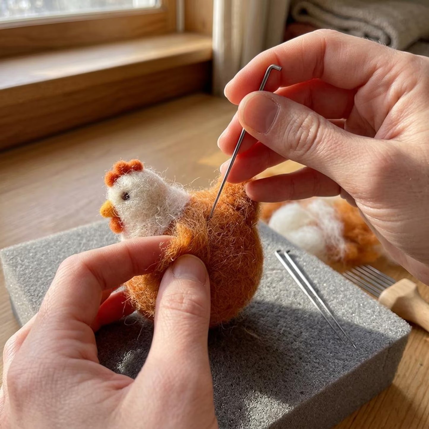 Needle Felting Kit Chicken DIY Craft Set for Beginners Farmhouse Hen Animal Gift for Her Stress Relief Hobby