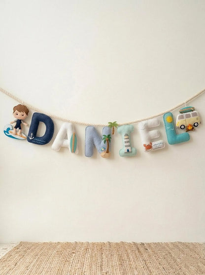 Surfer Name Garland , Custom Beach Name Decor, Baby Ocean Garland, Felt Name Garland, Nursery Decoration, Baby Shower, Newborn Gift