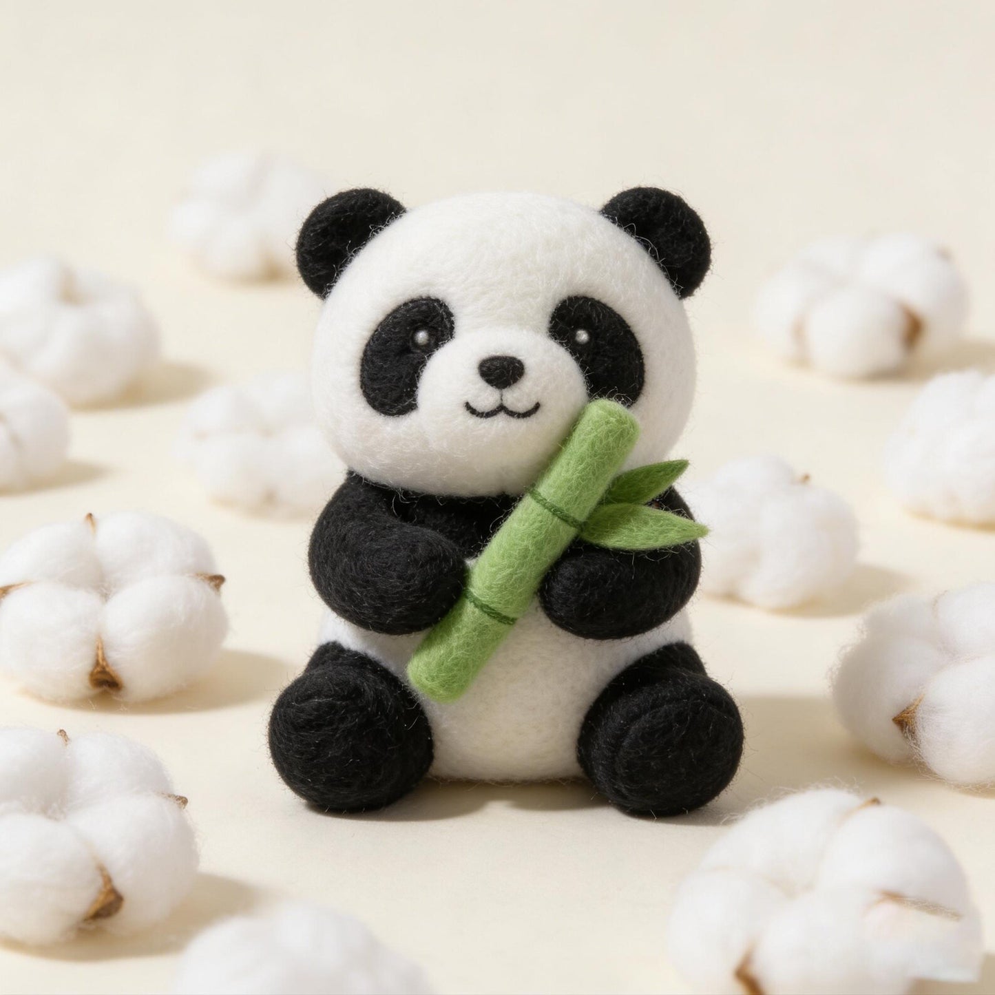 Handmade Felt Panda Holding a Bamboo Shoot, Cute Desktop Decoration, Unique And Creative Gift, Needle-Felted Artwork, Christmas Gift