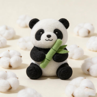 Handmade Felt Panda Holding a Bamboo Shoot, Cute Desktop Decoration, Unique And Creative Gift, Needle-Felted Artwork, Christmas Gift
