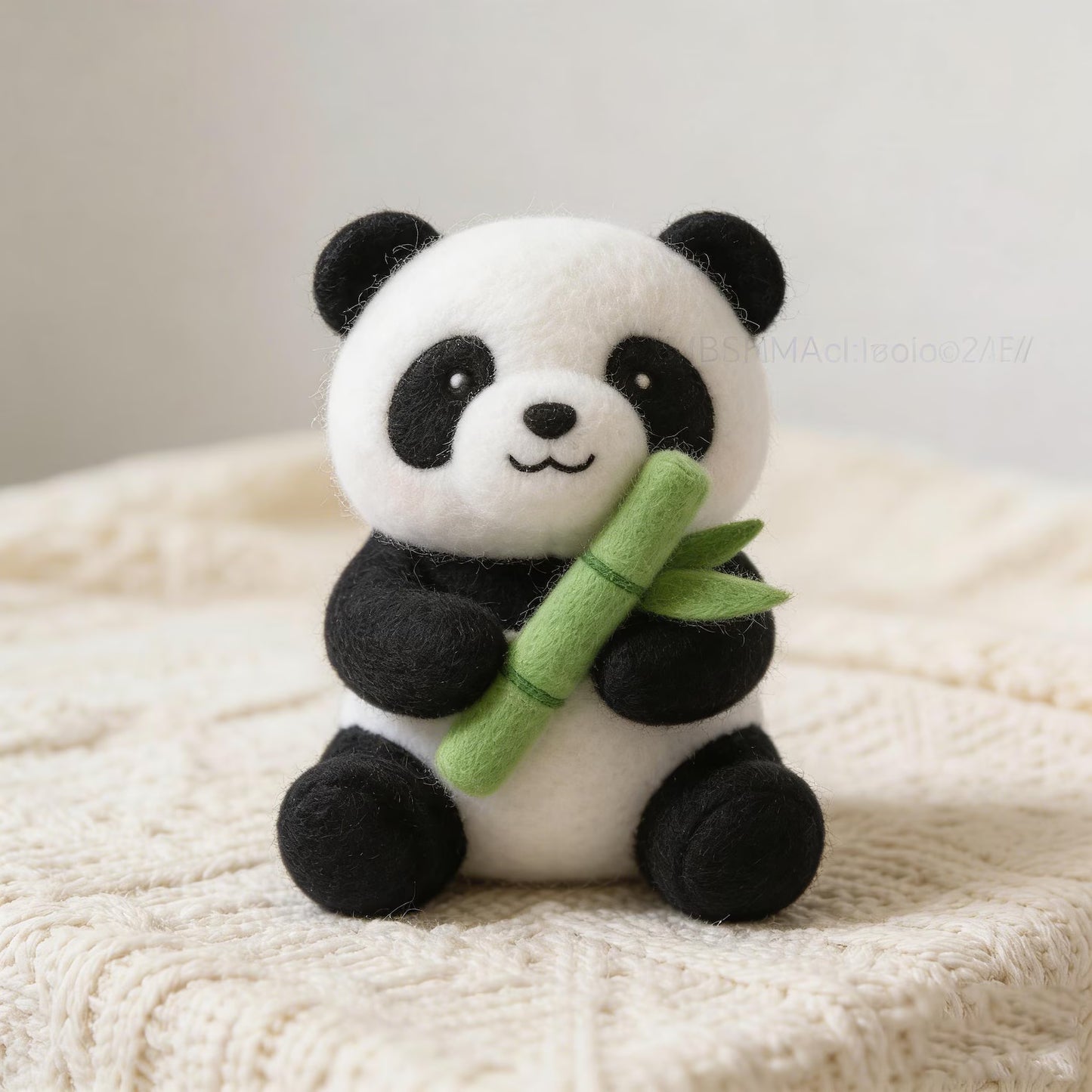 Handmade Felt Panda Holding a Bamboo Shoot, Cute Desktop Decoration, Unique And Creative Gift, Needle-Felted Artwork, Christmas Gift