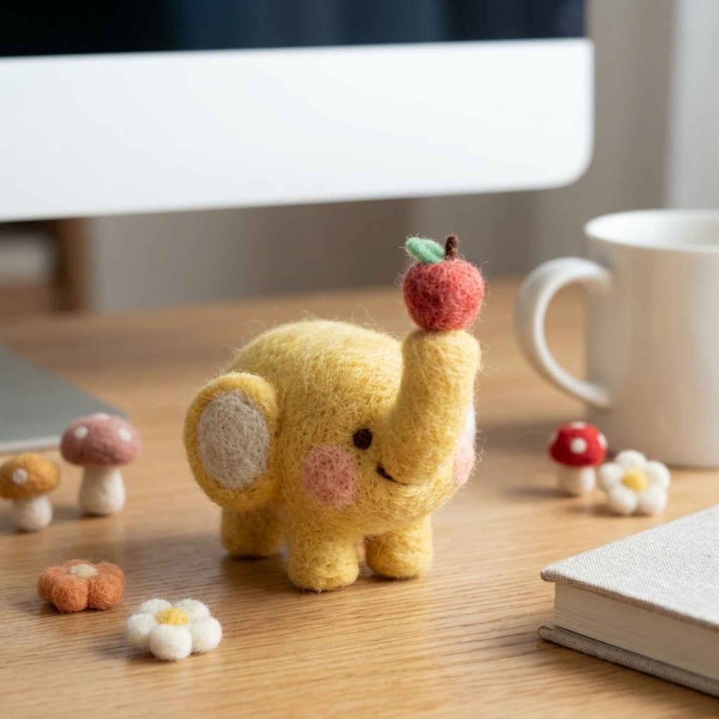 Needle Felting Kit Elephant DIY Craft Set for Beginners Cute Animal Stress Relief Gift for Her Birthday Activity Kawaii Wool Art Kit