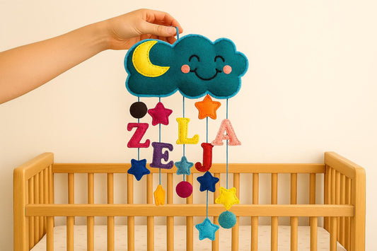 Personalized Felt Name Wall Hanging Baby Nursery Deco Cloud Moon Stars
