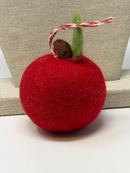 Handmade Felt Red Apple Ornament – Wool Fruit Hanging Decor