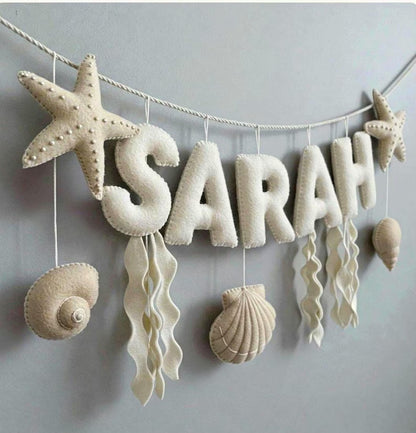 Custom Coastal Name Garland , Custom Name Decor, Baby Ocean Garland, Felt Name Garland, Nursery Decoration, Baby Shower, Newborn Gift