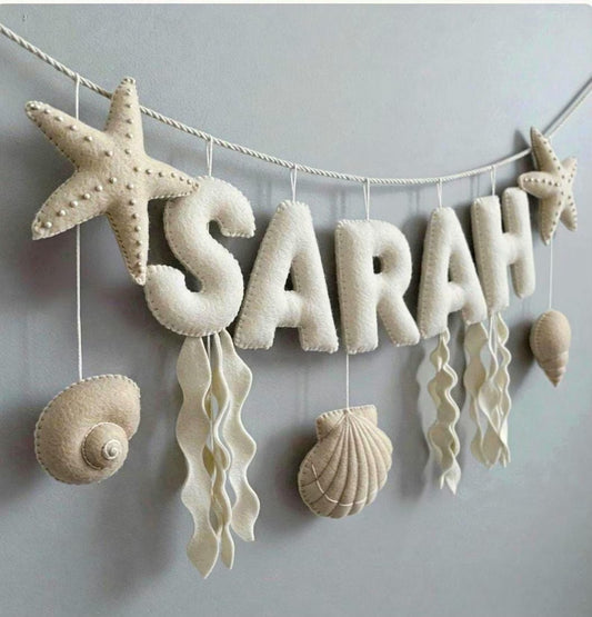 Custom Coastal Name Garland , Custom Name Decor, Baby Ocean Garland, Felt Name Garland, Nursery Decoration, Baby Shower, Newborn Gift