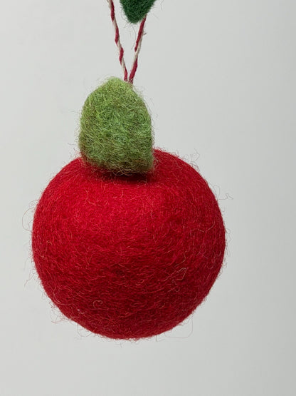 Handmade Felt Red Apple Ornament – Wool Fruit Hanging Decor